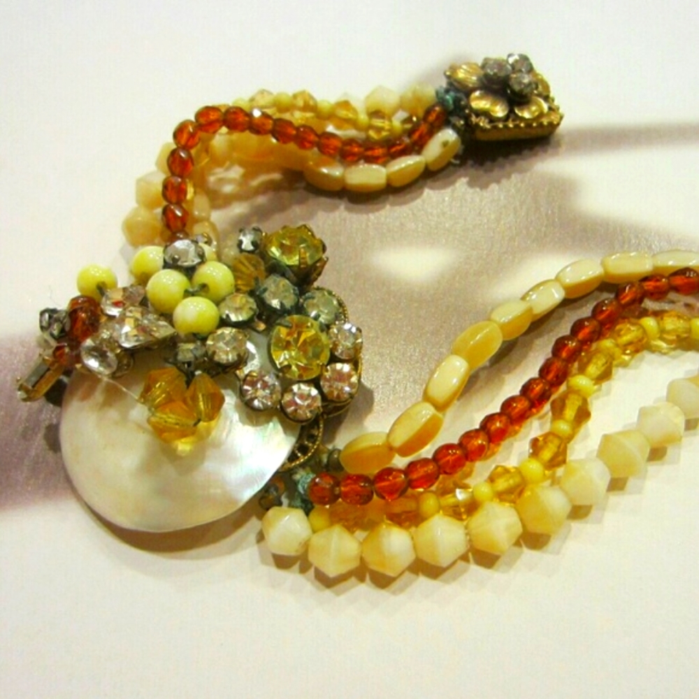 Miriam Haskell Nautical Shell MedallionBeaded Strands Vintage Bracelet